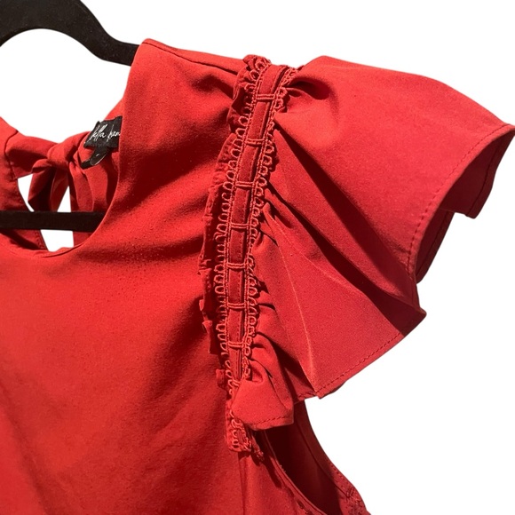 Chic Red Ruffle Sleeve Blouse - Picture 3 of 4